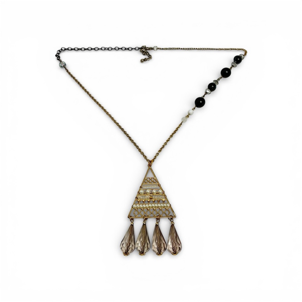 Handmade Boho Art Deco Statement Necklace Gold-Tone Triangle Pendant